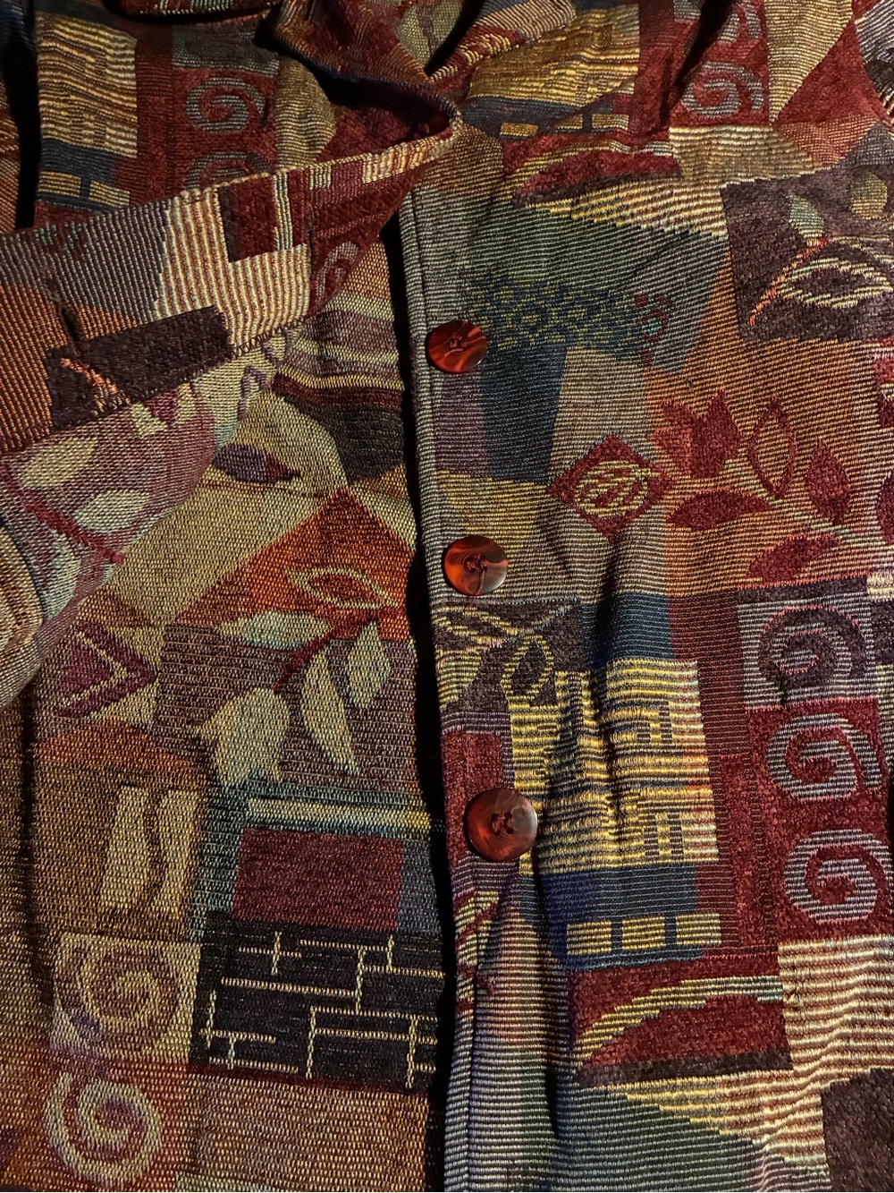 Dana Kay Multicolor Geometric Leaf Pattern Button Front Jacket - Picture 5 of 6